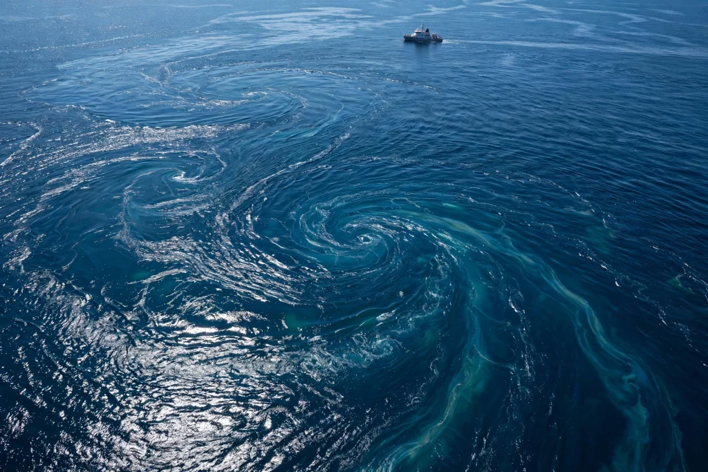 Swirling ocean current patterns seen from above