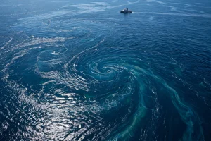 Swirling ocean current patterns seen from above